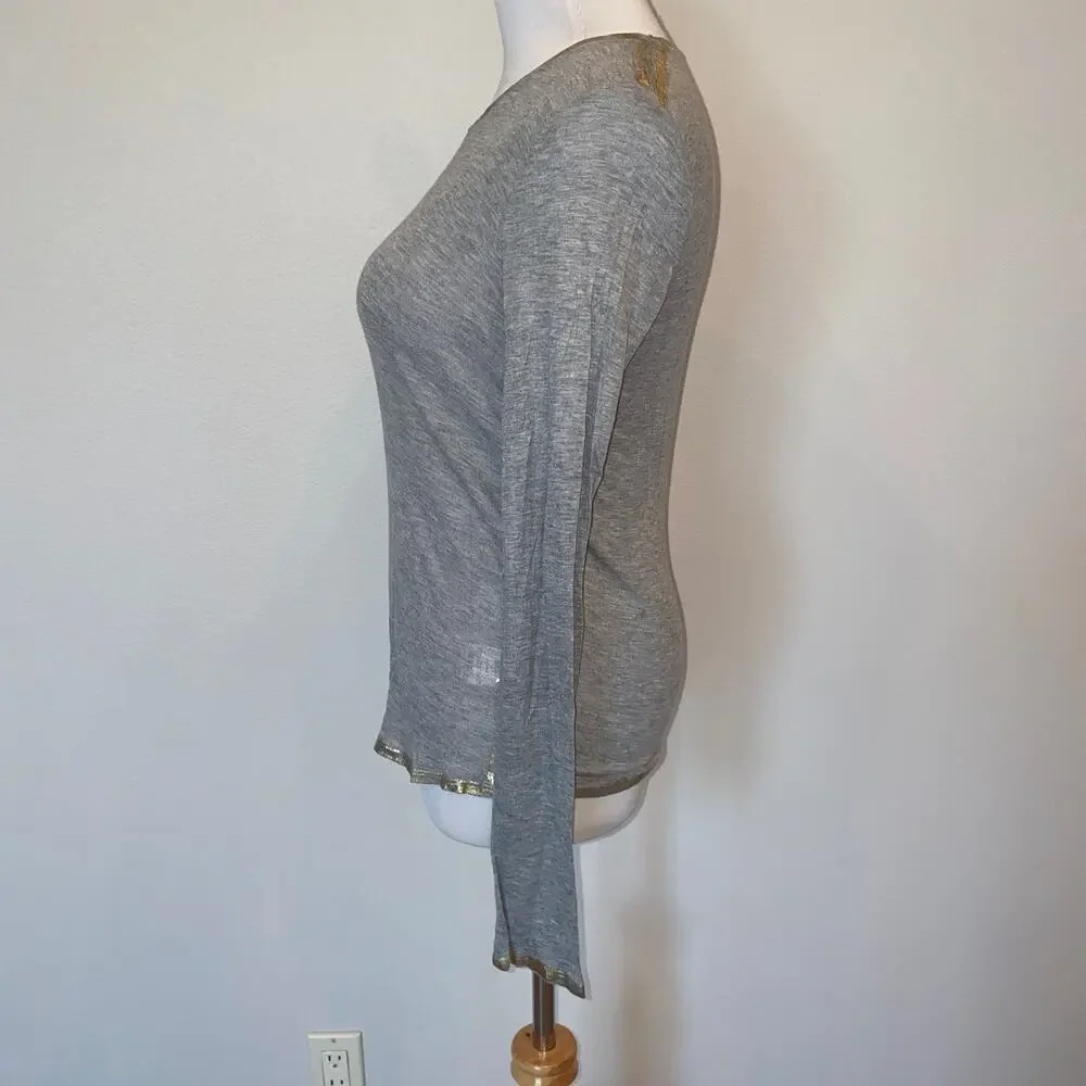 Zadig & Voltaire Willy L/S Foil T-Shirt Blouse Gray/Gold Size XS - Picture 2 of 6